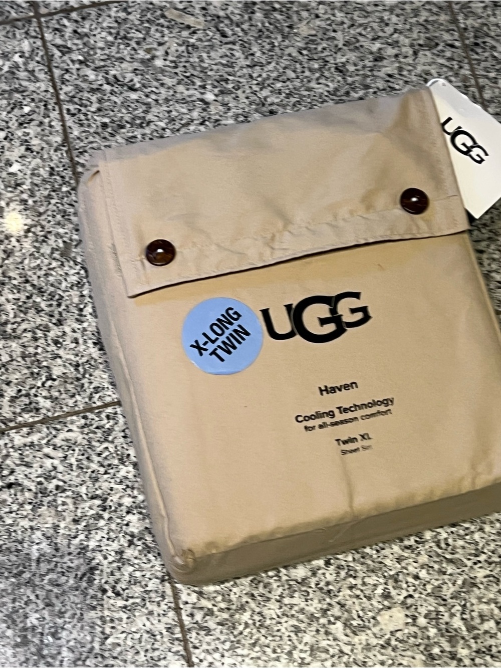 UGG Haven Twin XL Cooling Sheet Set in Beige 100% polyester wrinkle resistant.